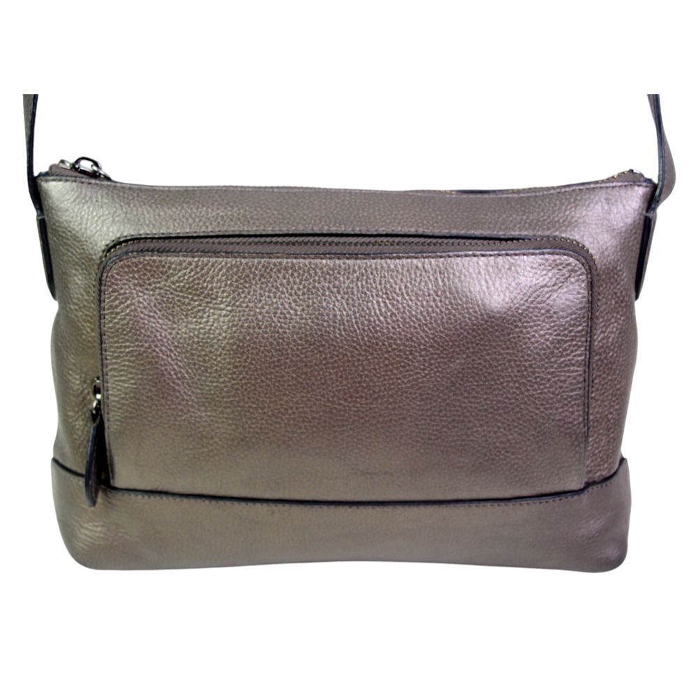 Cole Haan METALLIC BROWN REAL LEATHER ZIP X-BODY ORGANIZER SHOULDER BAG HANDBAG